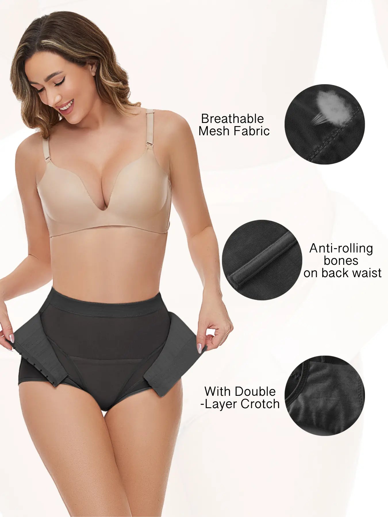 JUQDNX Mesh Stitching Shaping Panties Tummy Control Thong for Women Soft Breathable Fabric Butt Lift & Shape Beige Striped Design Halloween & Black Friday - Bridal