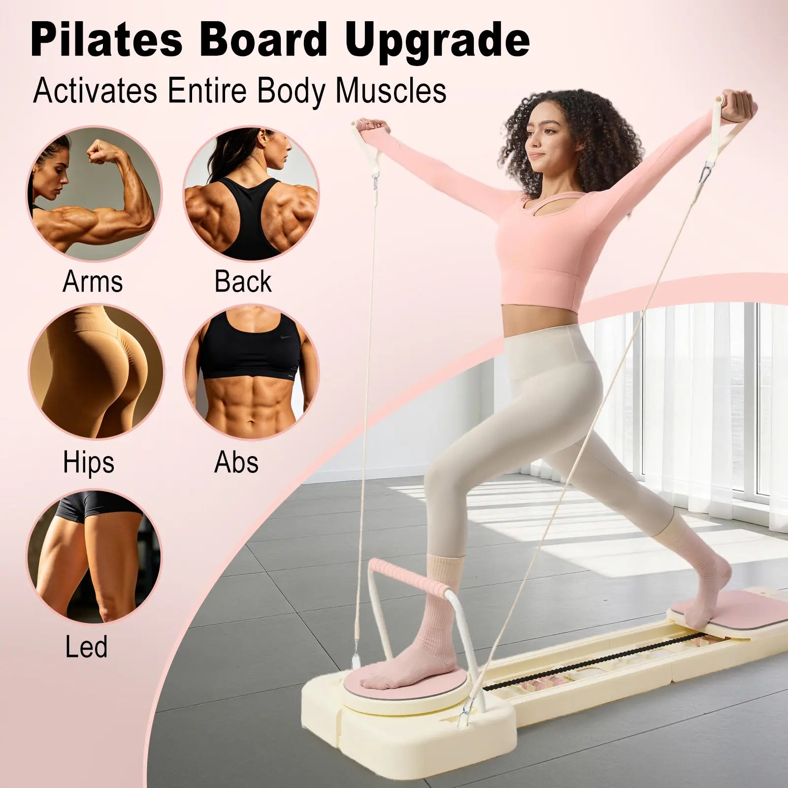 HOTWAVE Portable Pilates Reformer, 7-In-1 Pilates Board for Home Gym, Foldable Machine with High-Strength Steel Rails 440Lbs Max Capacity, Adjustable 20Lbs & 60Lbs Resistance Bands, Professional Full-Body Sculpting Equipment Summerwins
