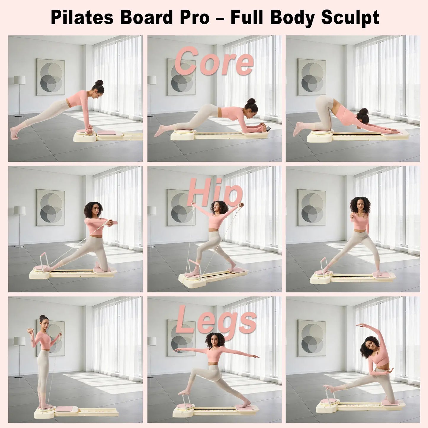 HOTWAVE Portable Pilates Reformer, 7-In-1 Pilates Board for Home Gym, Foldable Machine with High-Strength Steel Rails 440Lbs Max Capacity, Adjustable 20Lbs & 60Lbs Resistance Bands, Professional Full-Body Sculpting Equipment Summerwins