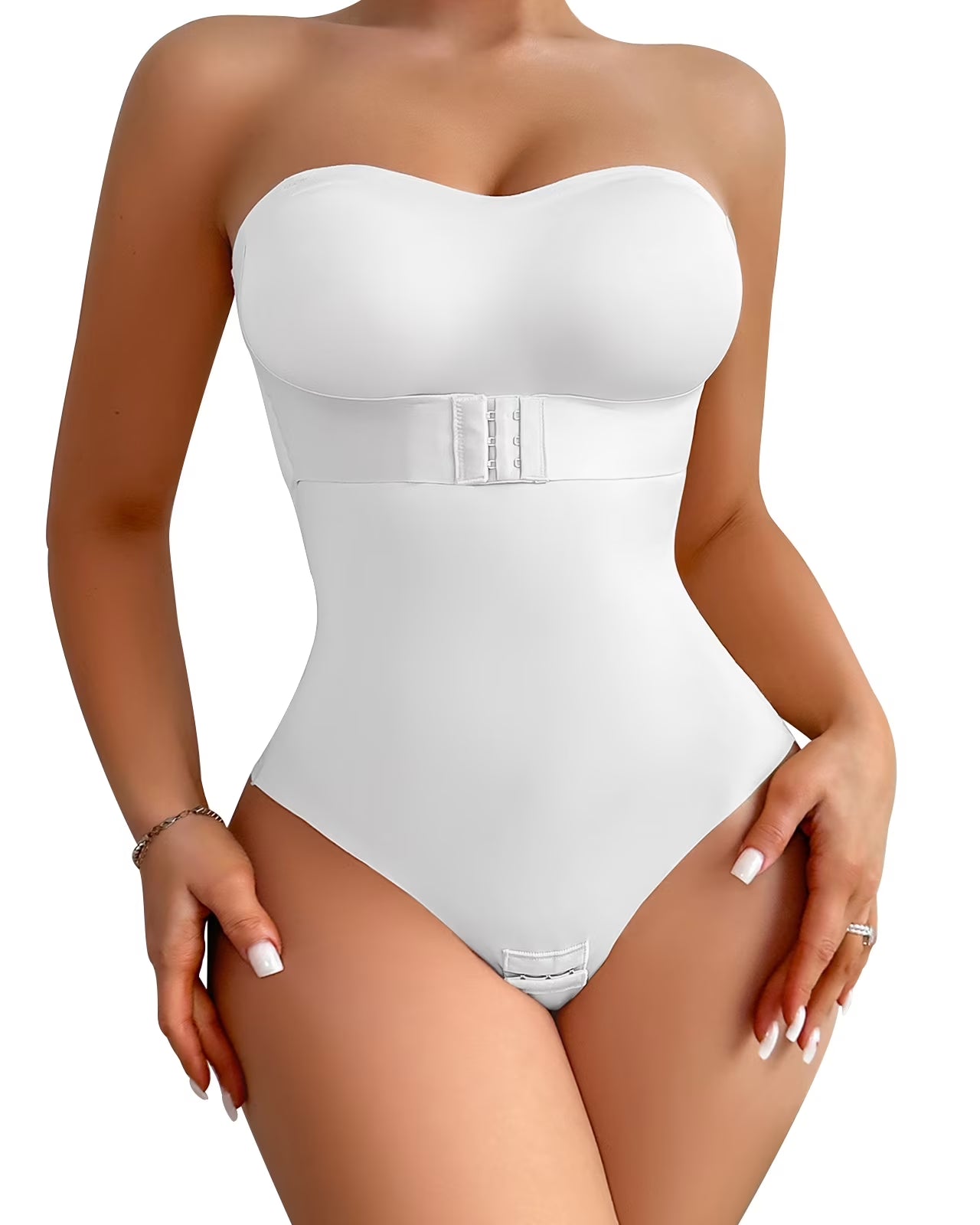 Strapless Shapewear Bodysuits for Women Tummy Control Shapewear Thong Bodysuit with Built in Bra Body Shaper