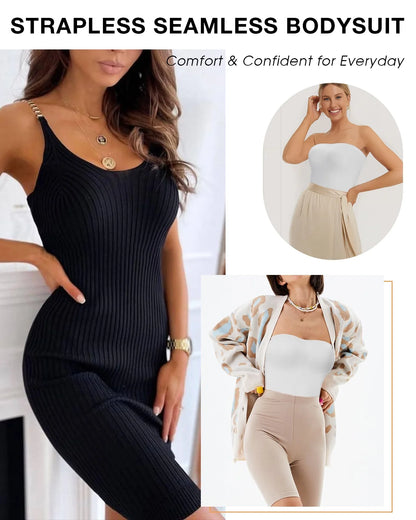 Strapless Shapewear Bodysuit for Women Tummy Control Seamless Sculpting Body Shaper