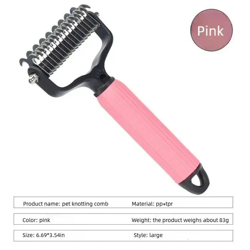 Double-Sided Stainless Steel Pet Detangling Comb for Dogs - Grooming Tool for Coat Care and Shedding Removal with One-Click Cleaning Feature