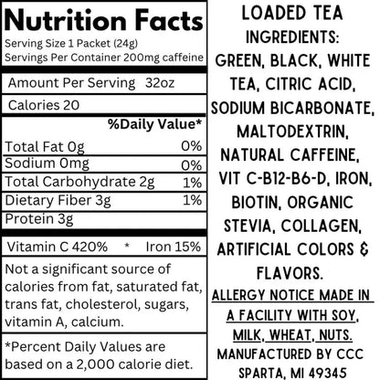 Loaded Tea - Single Serving | 32oz Caffeinated Flavored Hydration Powder Mix | Made in the USA | Effortless Mixing