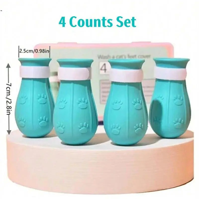 Cat Bathing Shoes - Set of 4 Pairs, Silicone Paw Protectors for Grooming Dogs and Cats - Safeguards Paws During Baths, Prevents Scratching, Safe and Reliable