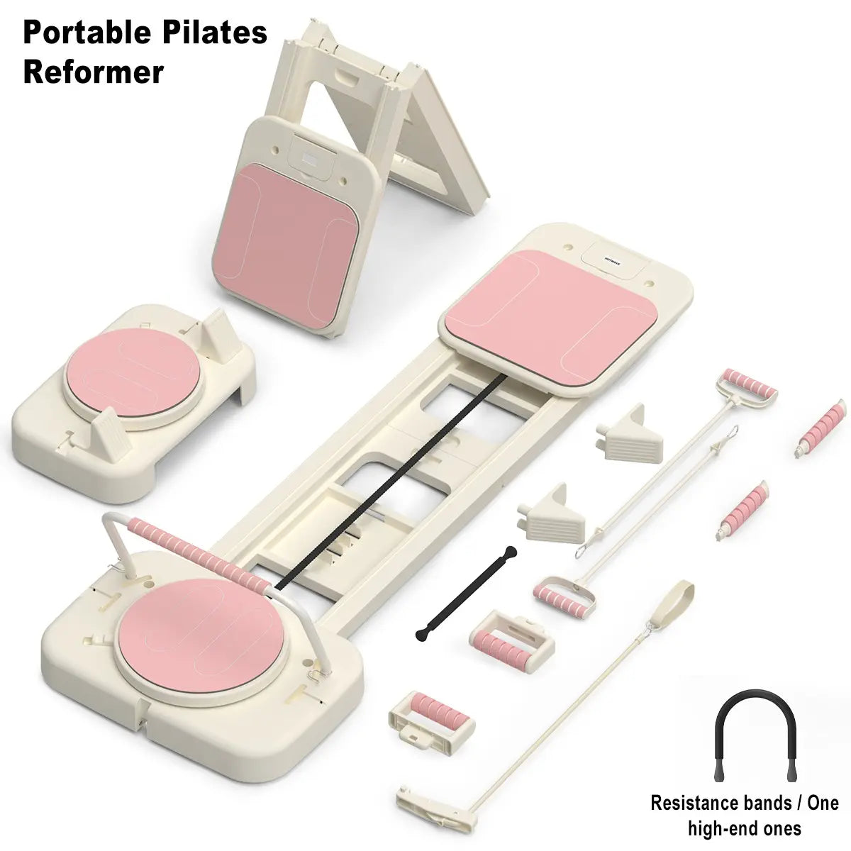 HOTWAVE Portable Pilates Reformer, 7-In-1 Pilates Board for Home Gym, Foldable Machine with High-Strength Steel Rails 440Lbs Max Capacity, Adjustable 20Lbs & 60Lbs Resistance Bands, Professional Full-Body Sculpting Equipment Summerwins