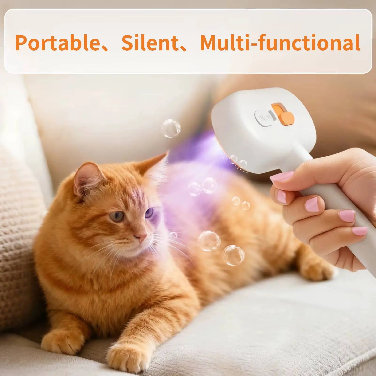 3-in-1 Steam Pet Grooming Brush - Self-Cleaning Spray Comb for De-Shedding and Fur Removal for Cats and Dogs