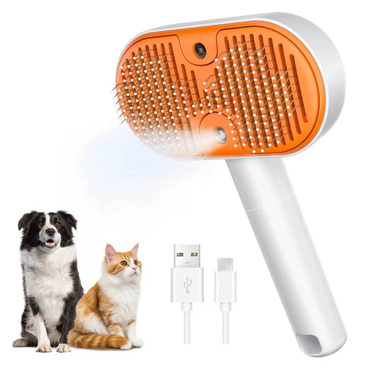 3-in-1 Steam Pet Grooming Brush - Self-Cleaning Spray Comb for De-Shedding and Fur Removal for Cats and Dogs