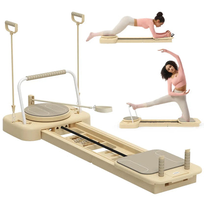 HOTWAVE Portable Pilates Reformer, 7-In-1 Pilates Board for Home Gym, Foldable Machine with High-Strength Steel Rails 440Lbs Max Capacity, Adjustable 20Lbs & 60Lbs Resistance Bands, Professional Full-Body Sculpting Equipment Summerwins