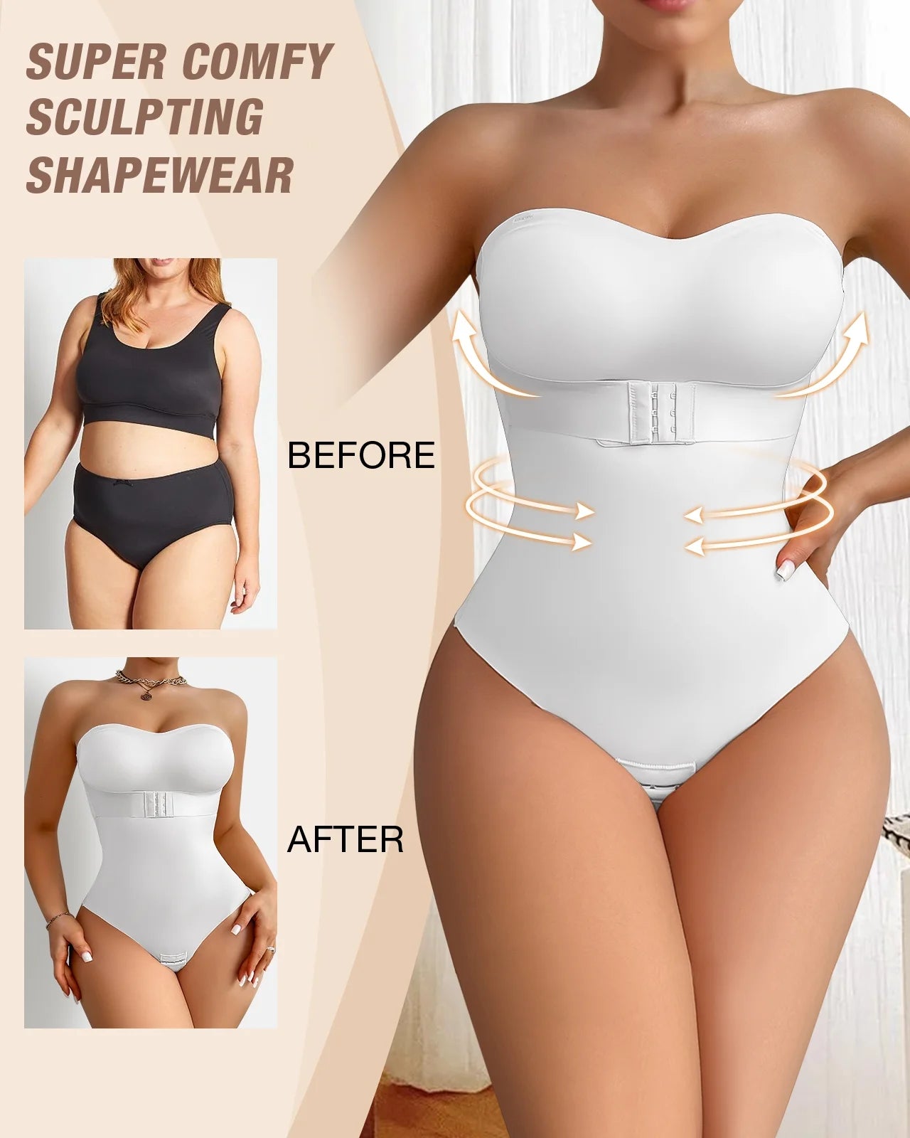 Strapless Shapewear Bodysuits for Women Tummy Control Shapewear Thong Bodysuit with Built in Bra Body Shaper