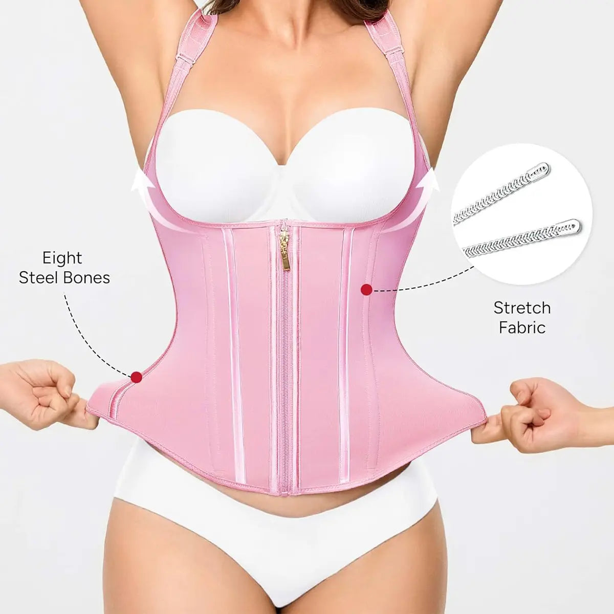 1 Pack Adjustable Waist Trainer Shapewear for Women | Tummy Control Faja Corset with Front & External Zipper | Steel Bone Hourglass Body Shaper plus Size