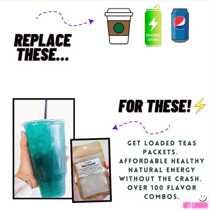 Loaded Tea - Single Serving | 32oz Caffeinated Flavored Hydration Powder Mix | Made in the USA | Effortless Mixing