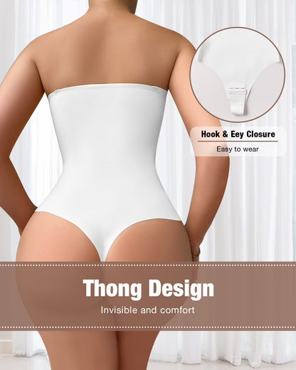 Strapless Shapewear Bodysuits for Women Tummy Control Shapewear Thong Bodysuit with Built in Bra Body Shaper