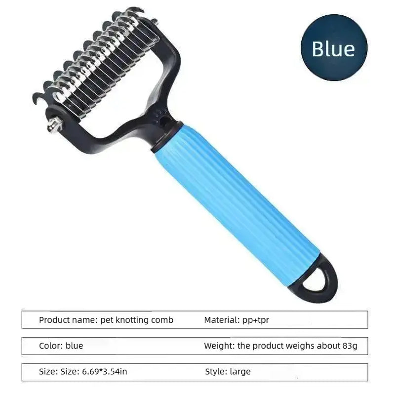 Double-Sided Stainless Steel Pet Detangling Comb for Dogs - Grooming Tool for Coat Care and Shedding Removal with One-Click Cleaning Feature