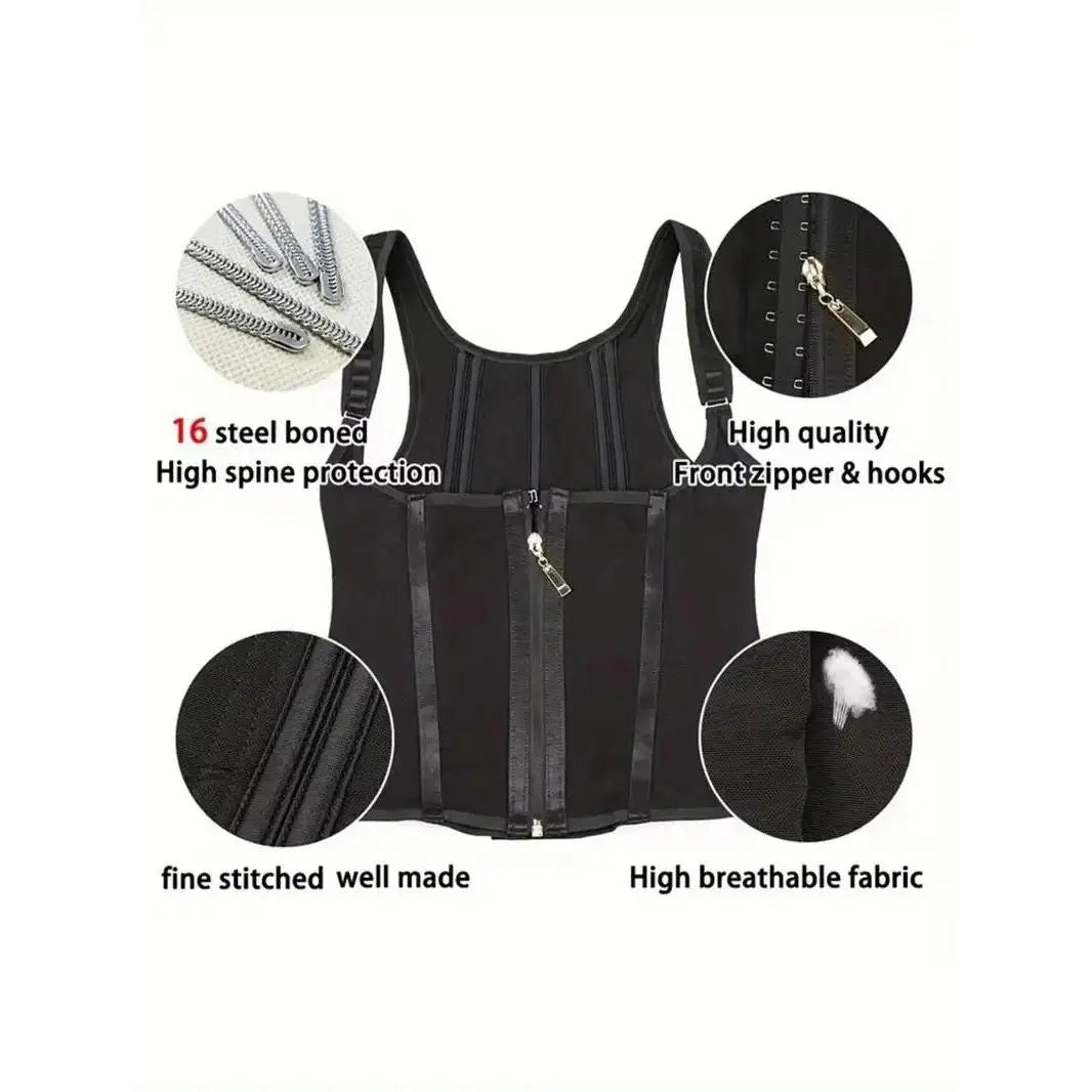 1 Pack Adjustable Waist Trainer Shapewear for Women | Tummy Control Faja Corset with Front & External Zipper | Steel Bone Hourglass Body Shaper plus Size