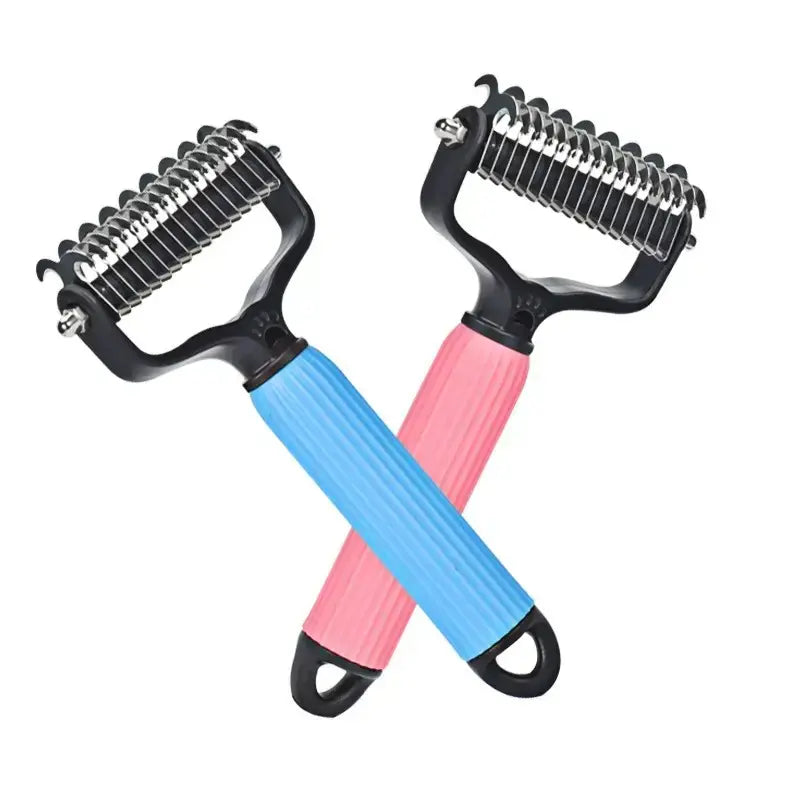 Double-Sided Stainless Steel Pet Detangling Comb for Dogs - Grooming Tool for Coat Care and Shedding Removal with One-Click Cleaning Feature