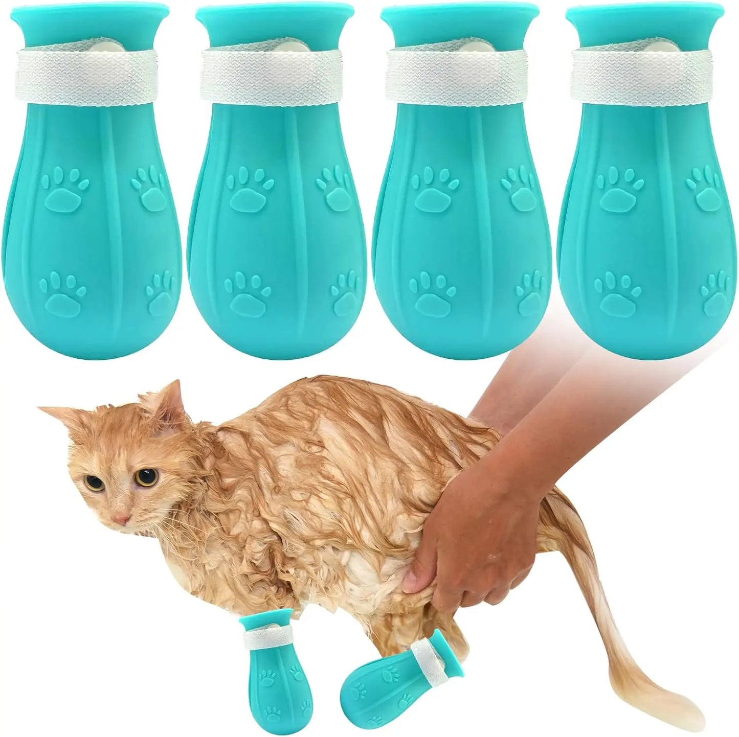Cat Bathing Shoes - Set of 4 Pairs, Silicone Paw Protectors for Grooming Dogs and Cats - Safeguards Paws During Baths, Prevents Scratching, Safe and Reliable