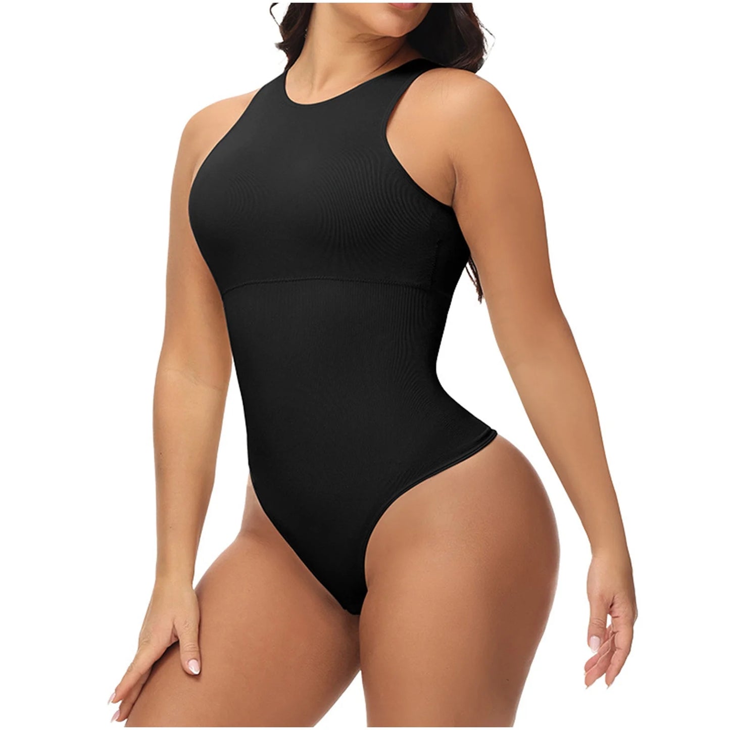 Womens Shapewear Bodysuit, High Compression Crew Neck Seamless Tight Fit Tummy Control Comfortable Jumpsuit Black XS