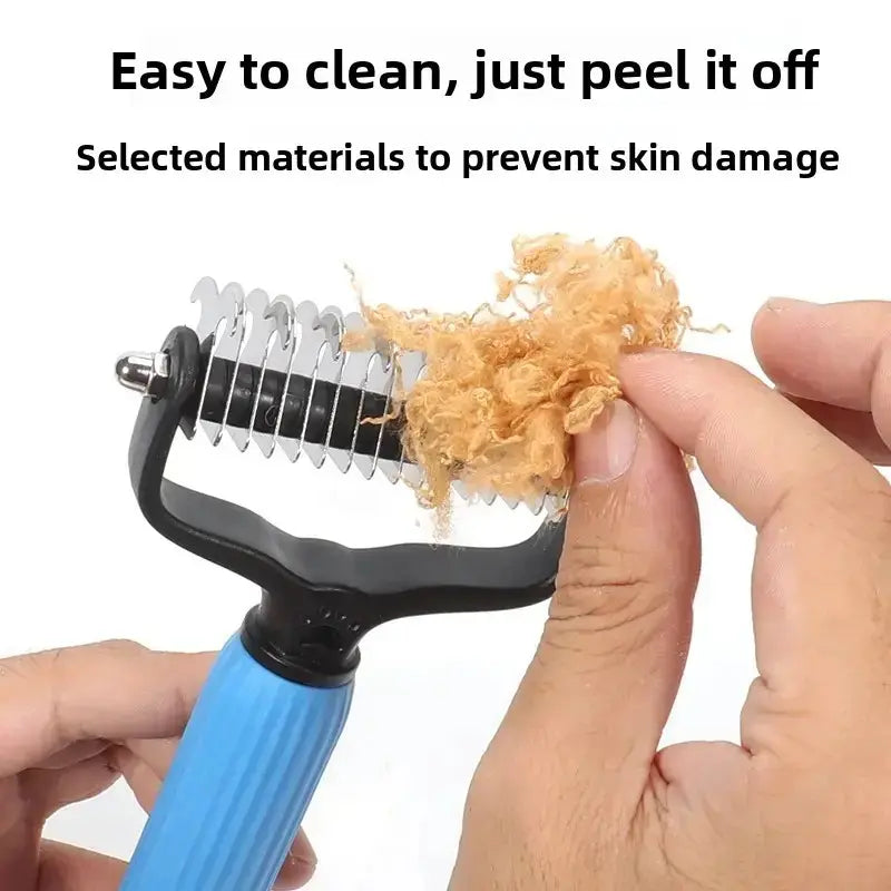 Double-Sided Stainless Steel Pet Detangling Comb for Dogs - Grooming Tool for Coat Care and Shedding Removal with One-Click Cleaning Feature