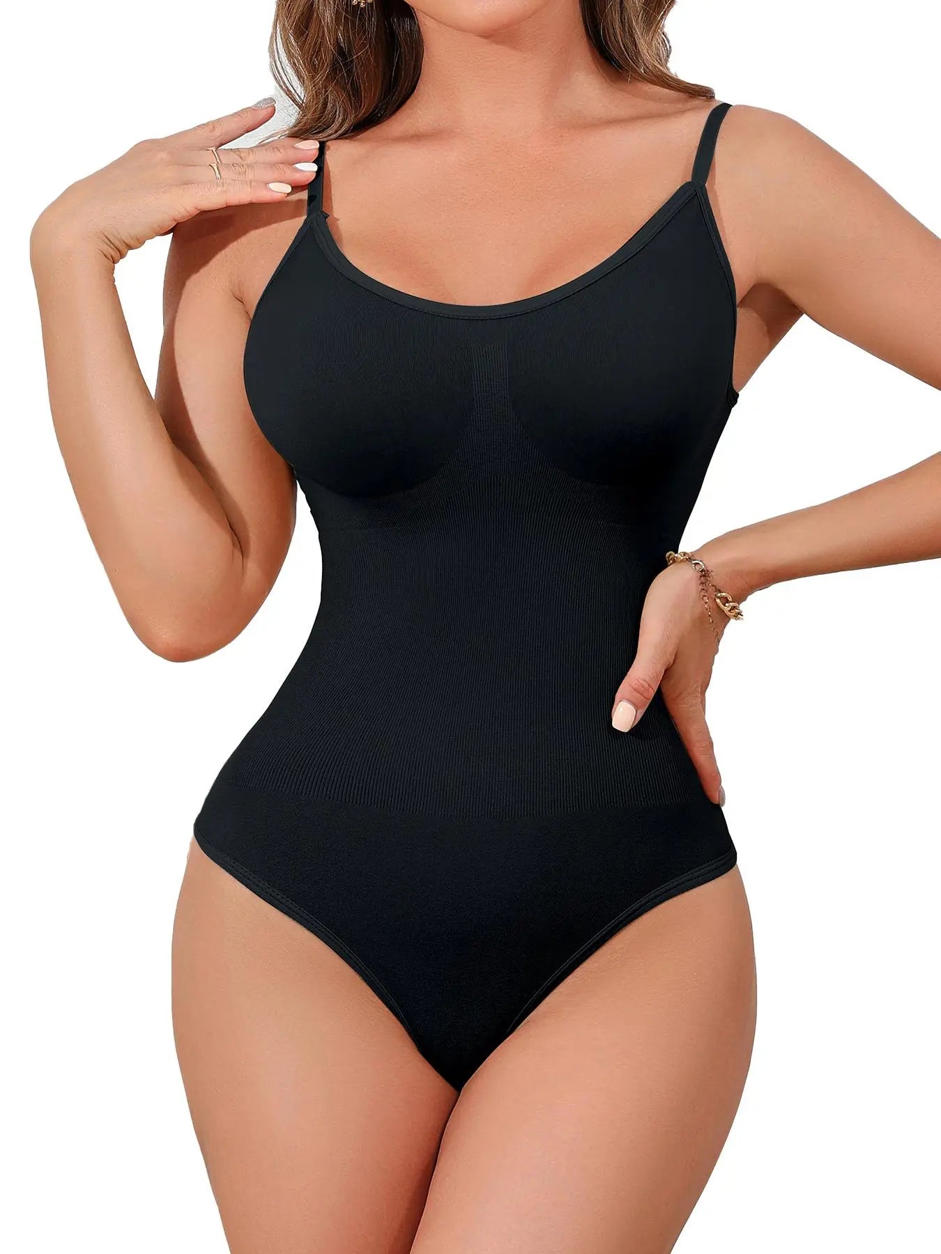 Women'S Solid Adjustable Strap Thong Design Shapewear Bodysuit, Minimalist Plain Spaghetti Strap Shapewear Clothing, Women'S Shapewear