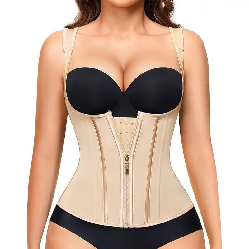 1 Pack Adjustable Waist Trainer Shapewear for Women | Tummy Control Faja Corset with Front & External Zipper | Steel Bone Hourglass Body Shaper plus Size