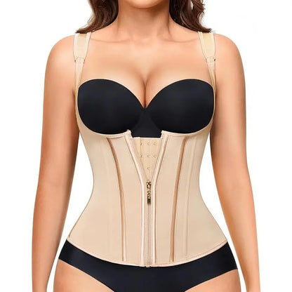 1 Pack Adjustable Waist Trainer Shapewear for Women | Tummy Control Faja Corset with Front & External Zipper | Steel Bone Hourglass Body Shaper plus Size