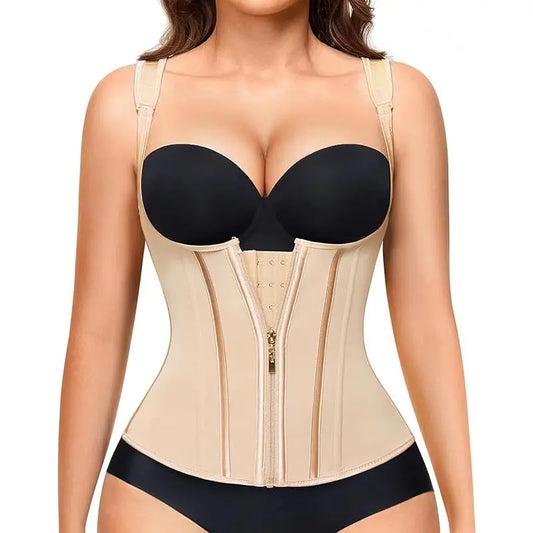 1 Pack Adjustable Waist Trainer Shapewear for Women | Tummy Control Faja Corset with Front & External Zipper | Steel Bone Hourglass Body Shaper plus Size