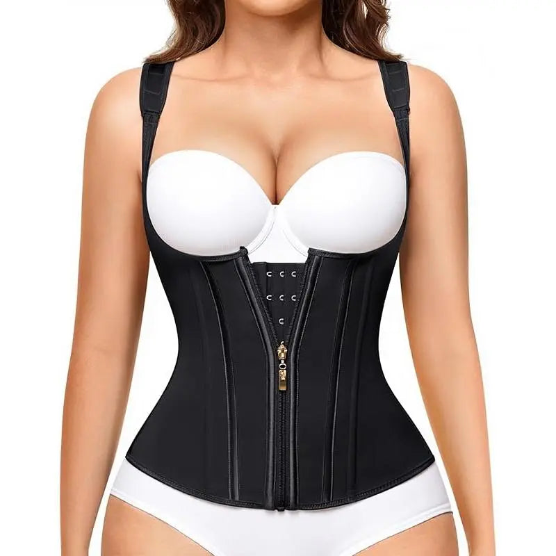 1 Pack Adjustable Waist Trainer Shapewear for Women | Tummy Control Faja Corset with Front & External Zipper | Steel Bone Hourglass Body Shaper plus Size