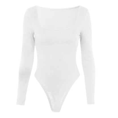 Long Sleeve Bodysuit for Women Black Square Neck Stretchy Sexy Slim Fit Tops Bodysuit Jumpsuit Shapewear