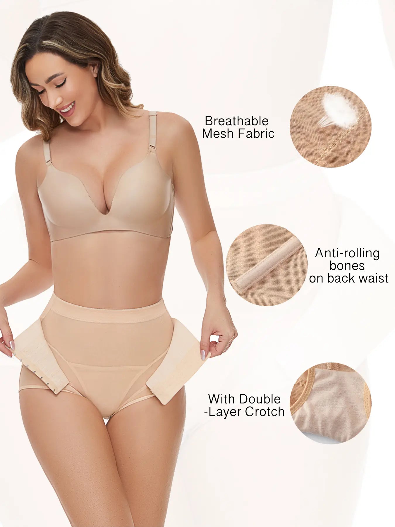 JUQDNX Mesh Stitching Shaping Panties Tummy Control Thong for Women Soft Breathable Fabric Butt Lift & Shape Beige Striped Design Halloween & Black Friday - Bridal