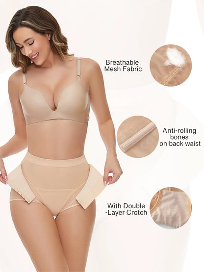 JUQDNX Mesh Stitching Shaping Panties Tummy Control Thong for Women Soft Breathable Fabric Butt Lift & Shape Beige Striped Design Halloween & Black Friday - Bridal