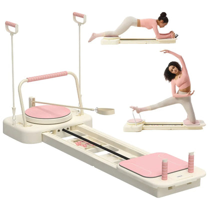 HOTWAVE Portable Pilates Reformer, 7-In-1 Pilates Board for Home Gym, Foldable Machine with High-Strength Steel Rails 440Lbs Max Capacity, Adjustable 20Lbs & 60Lbs Resistance Bands, Professional Full-Body Sculpting Equipment Summerwins