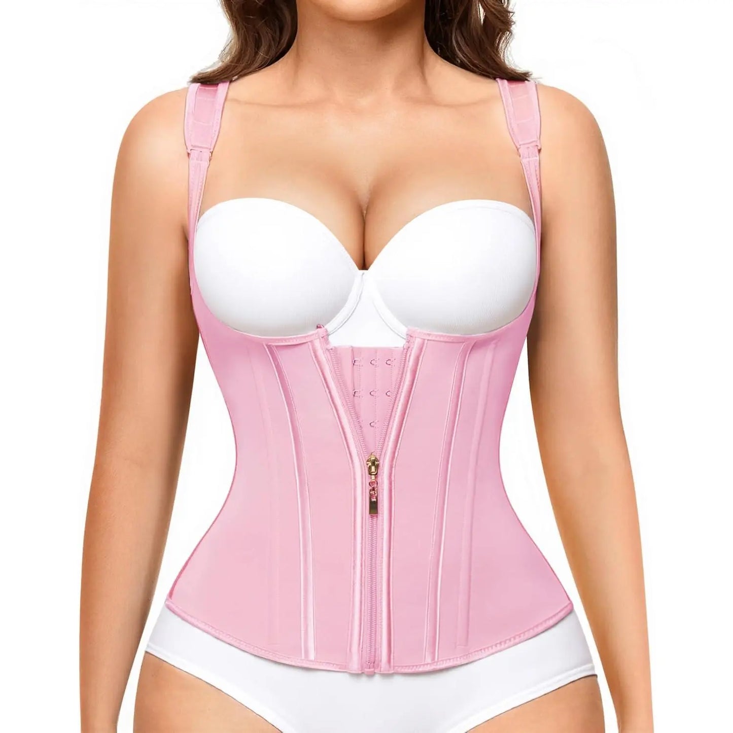 1 Pack Adjustable Waist Trainer Shapewear for Women | Tummy Control Faja Corset with Front & External Zipper | Steel Bone Hourglass Body Shaper plus Size
