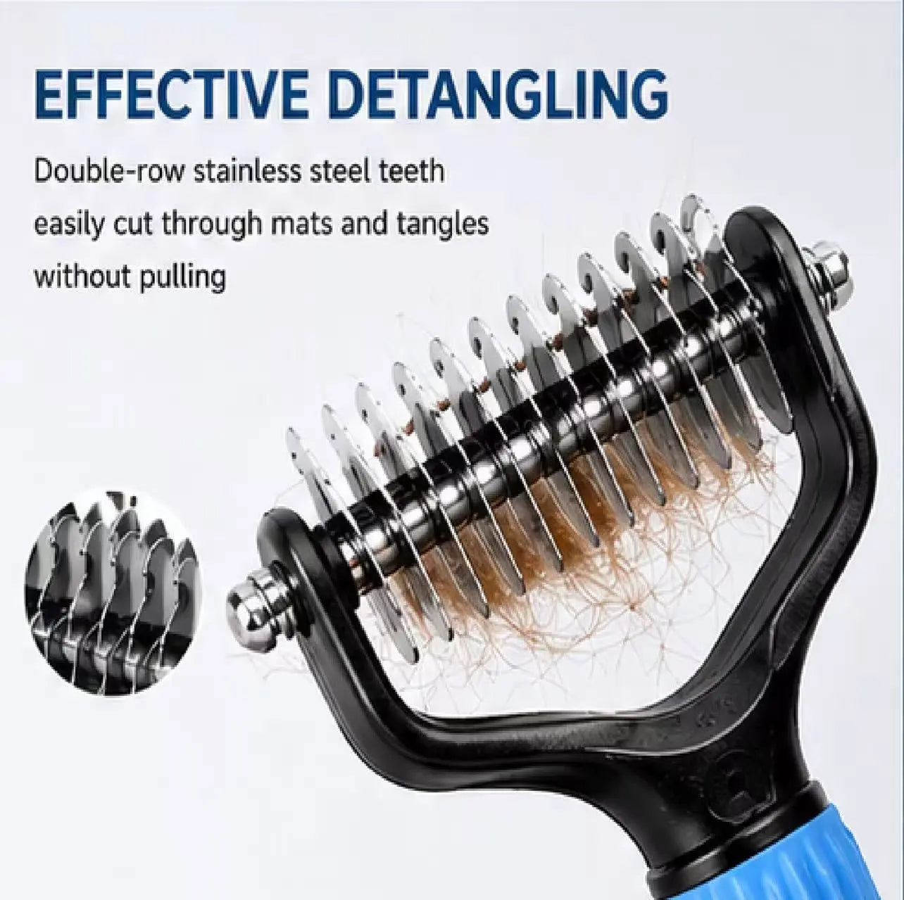 Double-Sided Stainless Steel Pet Detangling Comb for Dogs - Grooming Tool for Coat Care and Shedding Removal with One-Click Cleaning Feature